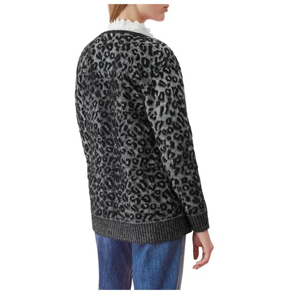 LA VIE REBECCA TAYLOR NEW $350 Leopard Jacquard‎ Wool Cardigan Medium - Picture 2 of 4